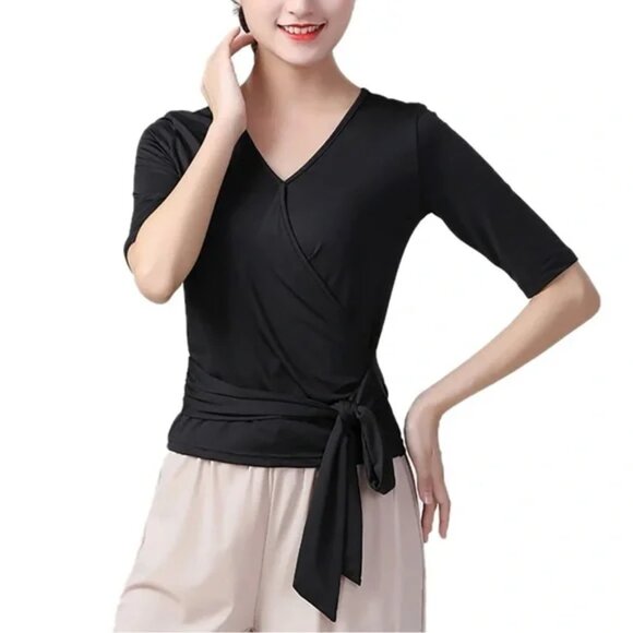 NEW Catherine Malandrino Faux Wrap Puff Sleeve in Black Size Small - Picture 1 of 5
